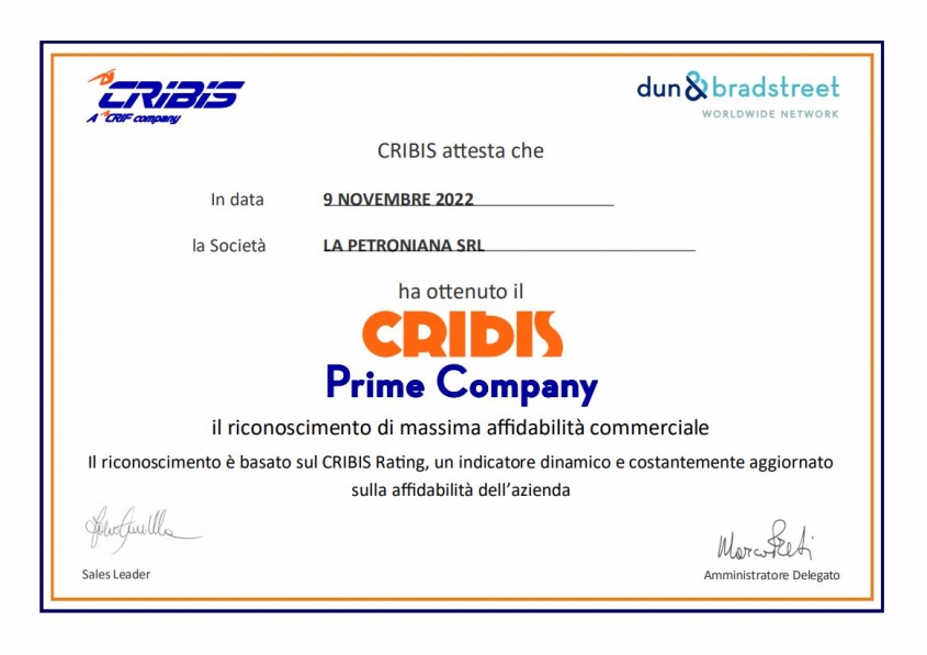 Solidità finanziaria petroniana group  cribis prime company